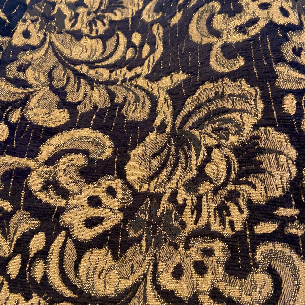 Shimmering gold & black empire waist jacquard dress w/ satin trim size 6 - Picture 4 of 16